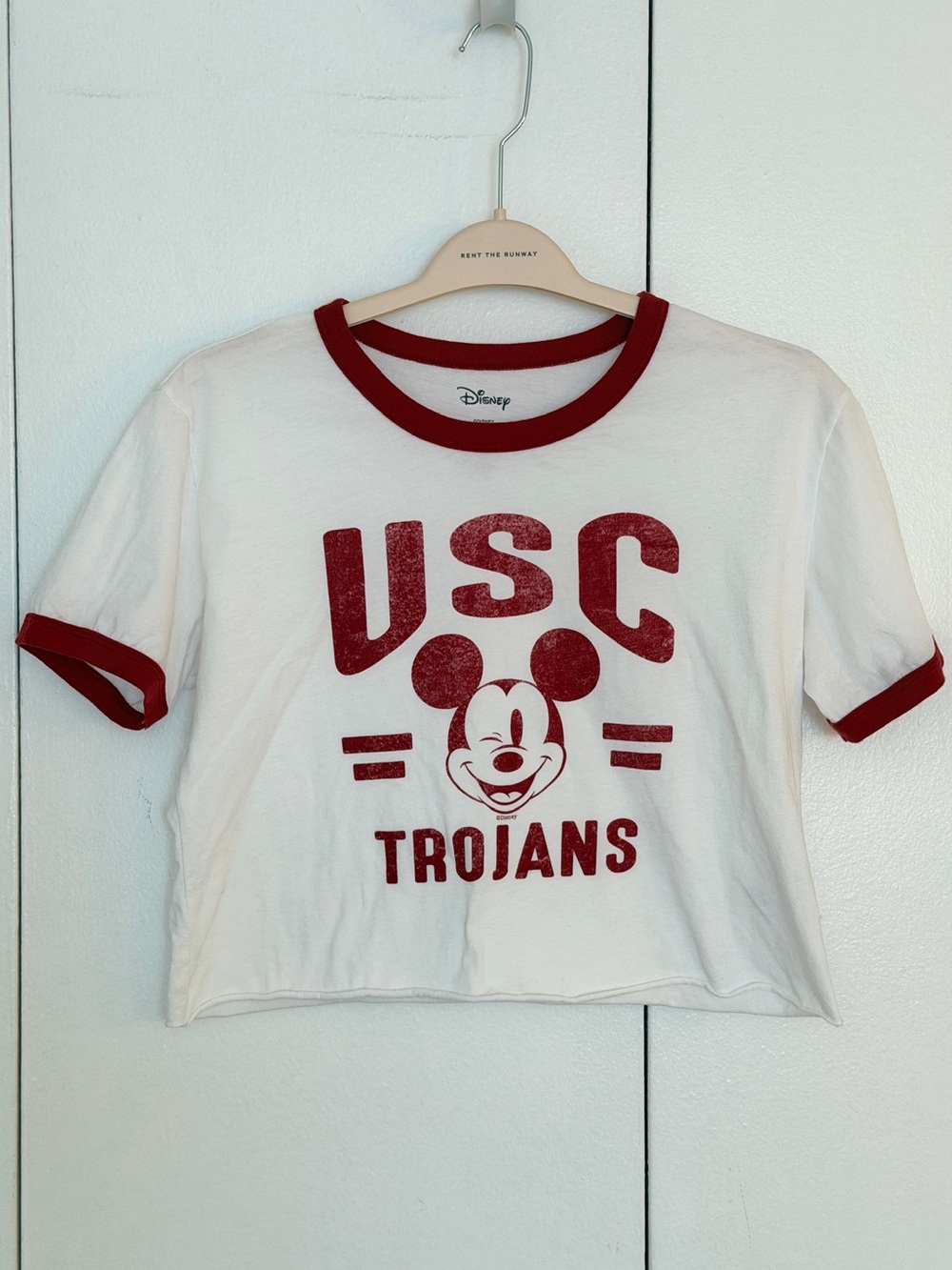USC Trojans Disney Mickey Mouse Cropped Ringer Tee Sz M